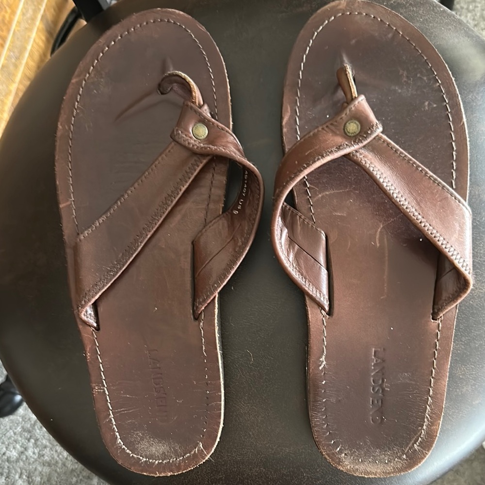 Lands' End Men's Brown Leather Sandals